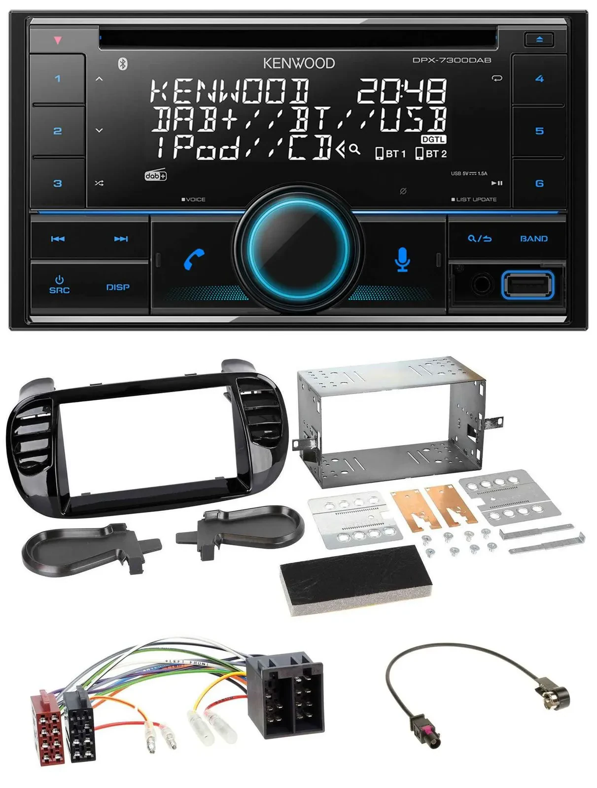 Kenwood CD 2DIN DAB USB MP3 Bluetooth Autoradio für Fiat 500 ab 12 ISO schwarz