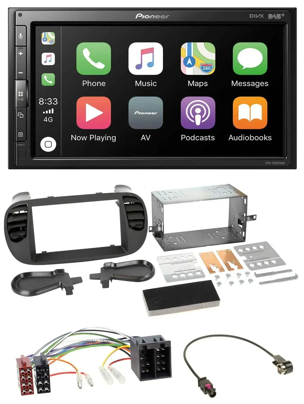 Автомагнитола Pioneer 2DIN, DAB, Bluetooth, USB, MP3 для Fiat 500 (с 2012), ISO, soft touch