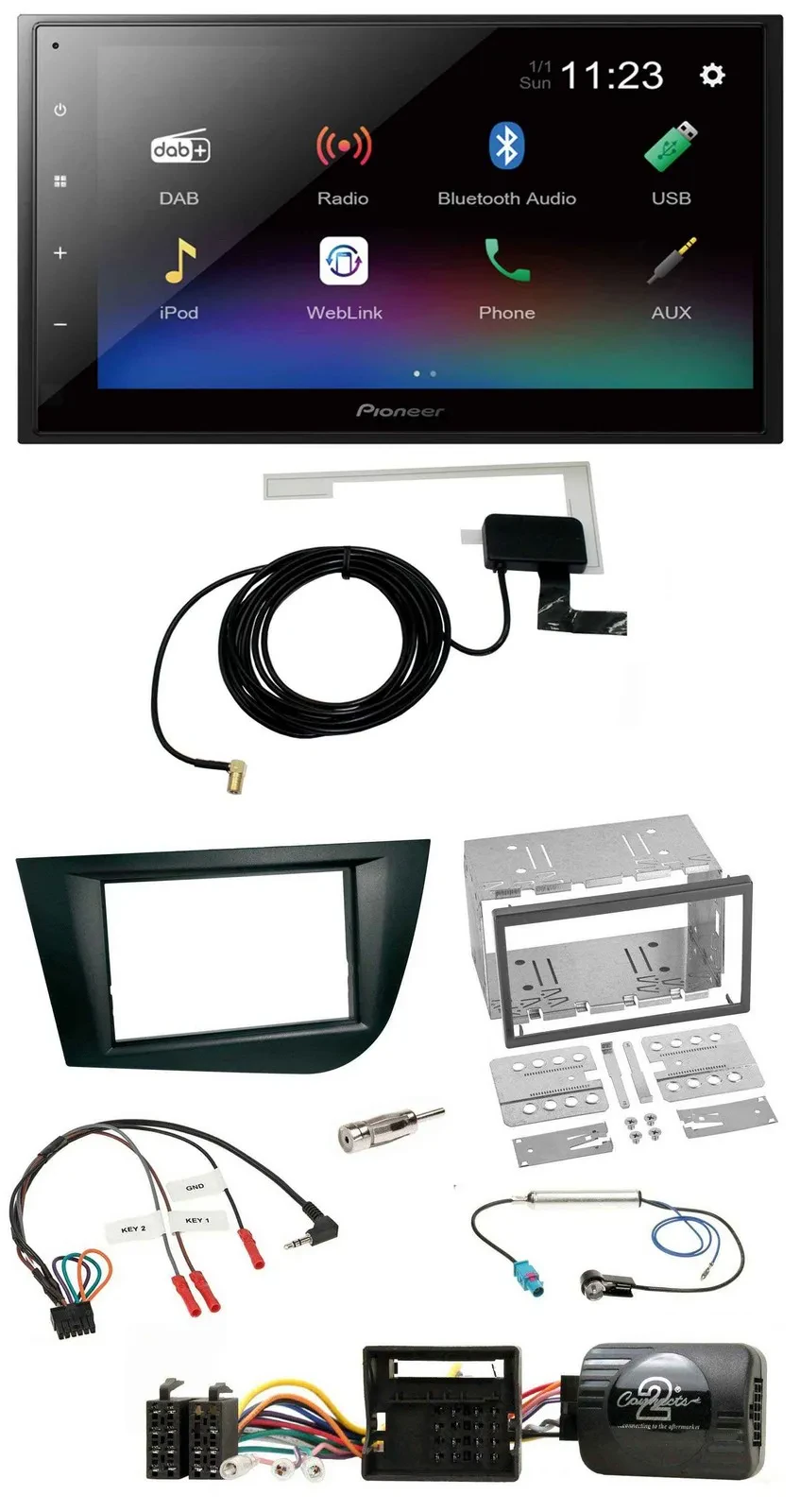 Pioneer DAB Lenkrad Bluetooth 2DIN USB Autoradio für Seat Leon 2005-2009 schwarz