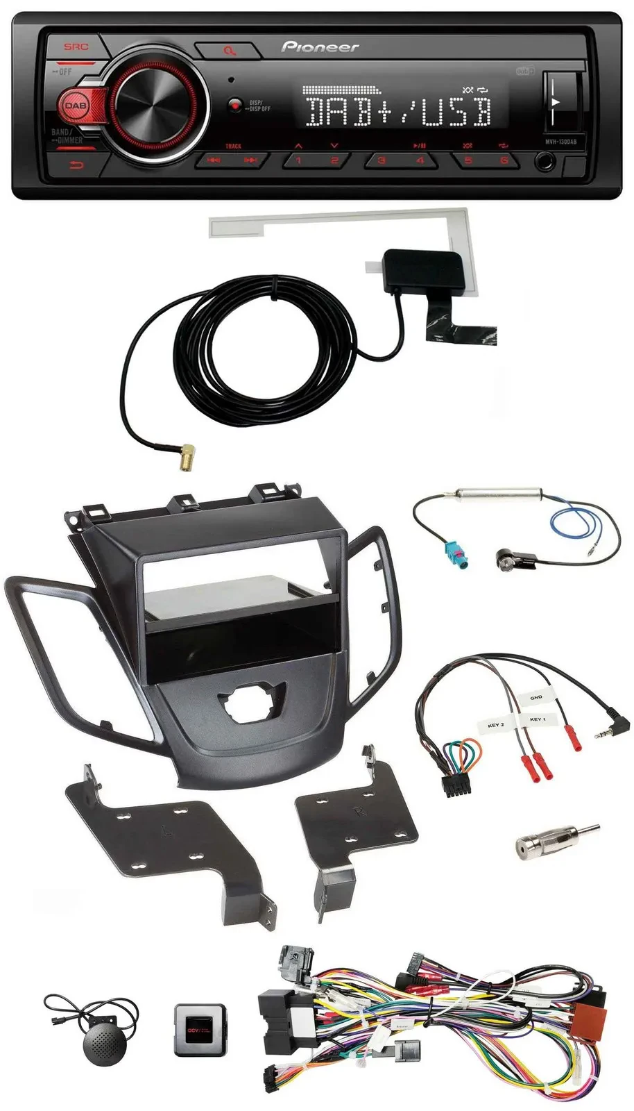 Pioneer 1DIN MP3 DAB USB Lenkrad Autoradio für Ford Fiesta 08-10 ohne Display sc