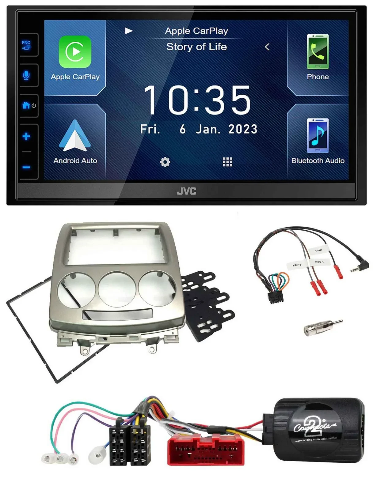 JVC DAB Bluetooth Lenkrad USB 2DIN Autoradio für Mazda 5 CR 2005-2010 silber