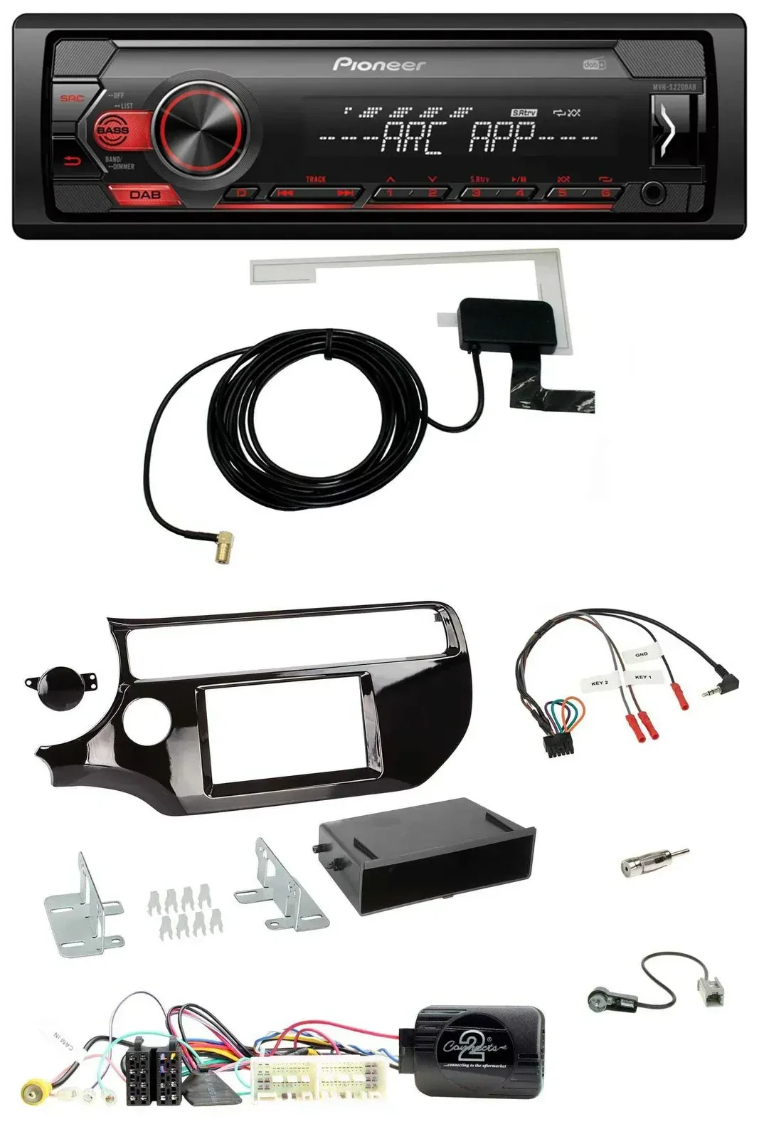 Автомагнитола для Kia Rio UB 2017–2023 Pioneer 1DIN, USB, DAB, MP3, поддержка управления на руле