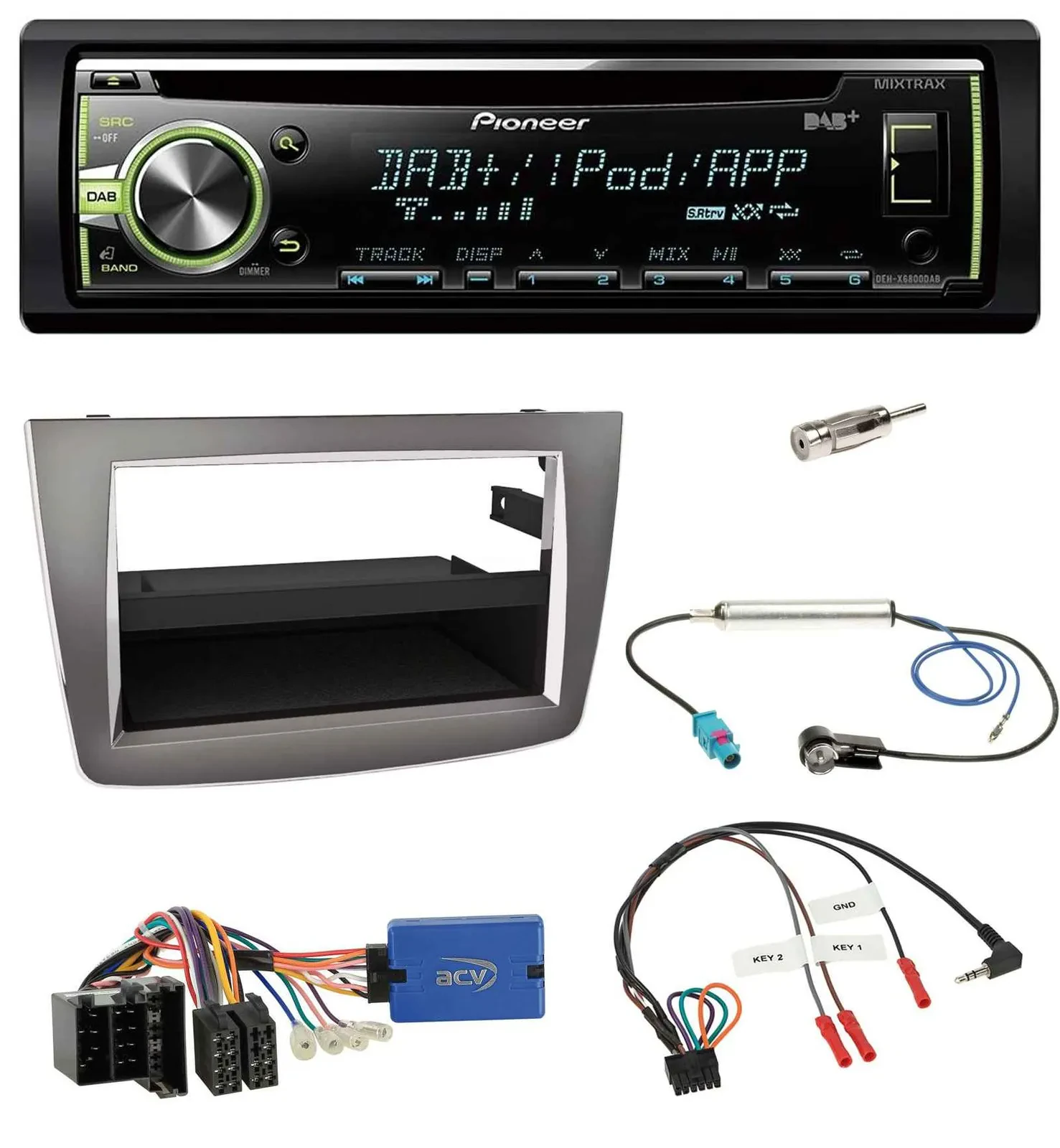 Автомагнитола Pioneer CD, DAB, USB, MP3, для Alfa Romeo Mito (955, 2013–2018), ISO, цвет серебристый, с поддержкой управления на руле