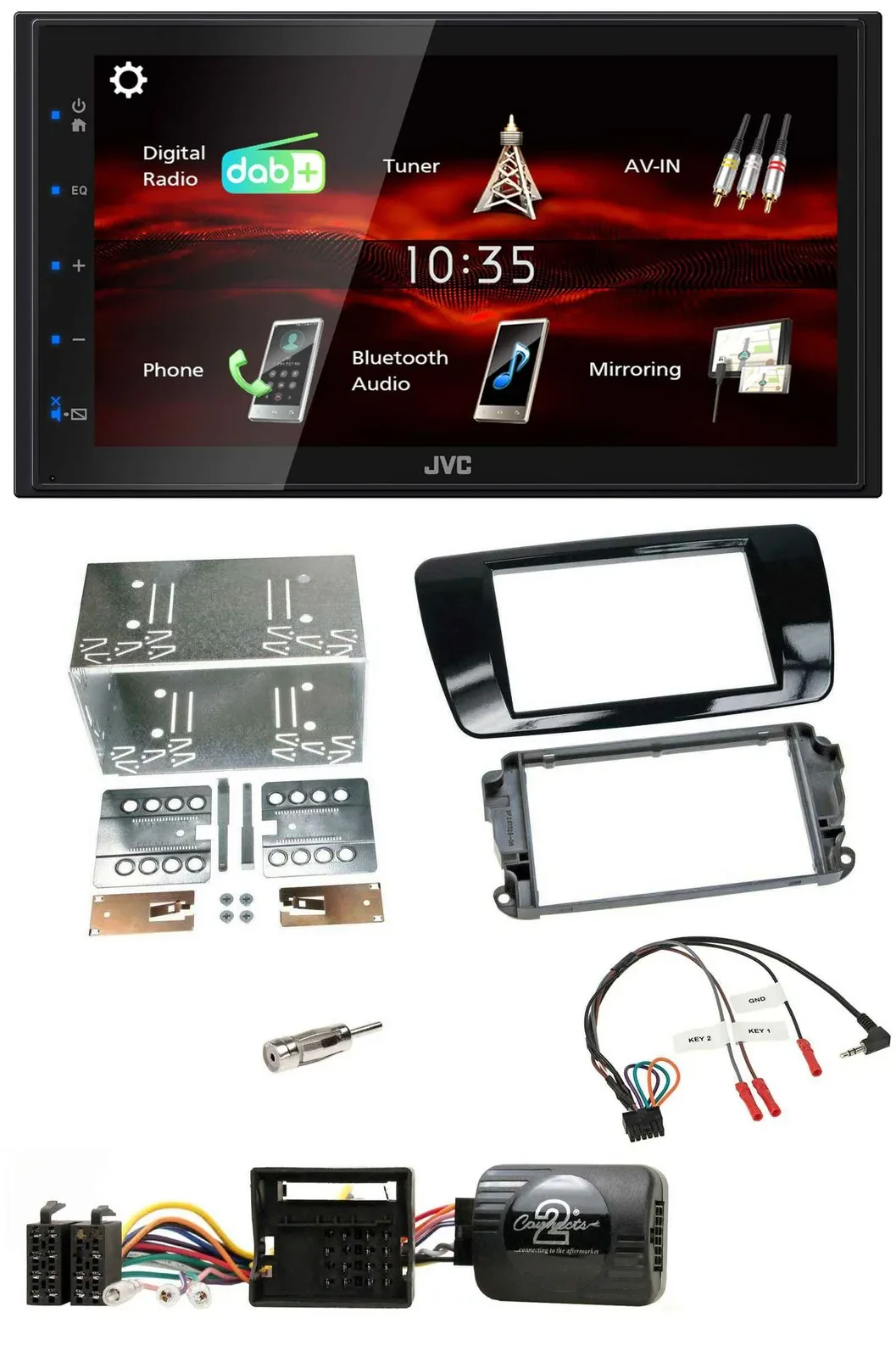 Автомагнитола JVC 2-DIN, USB, Bluetooth, DAB, для Seat Ibiza (с 2008), цвет: черный глянец