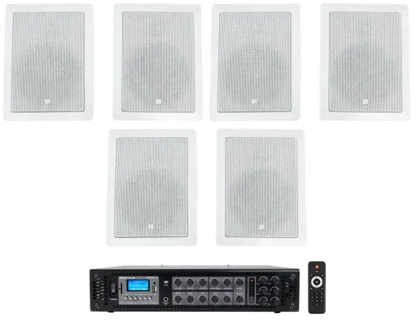 (6) JBL Control 126 WT 6.5" 30w Commercial 70v In-Wall Speakers+Amplifier