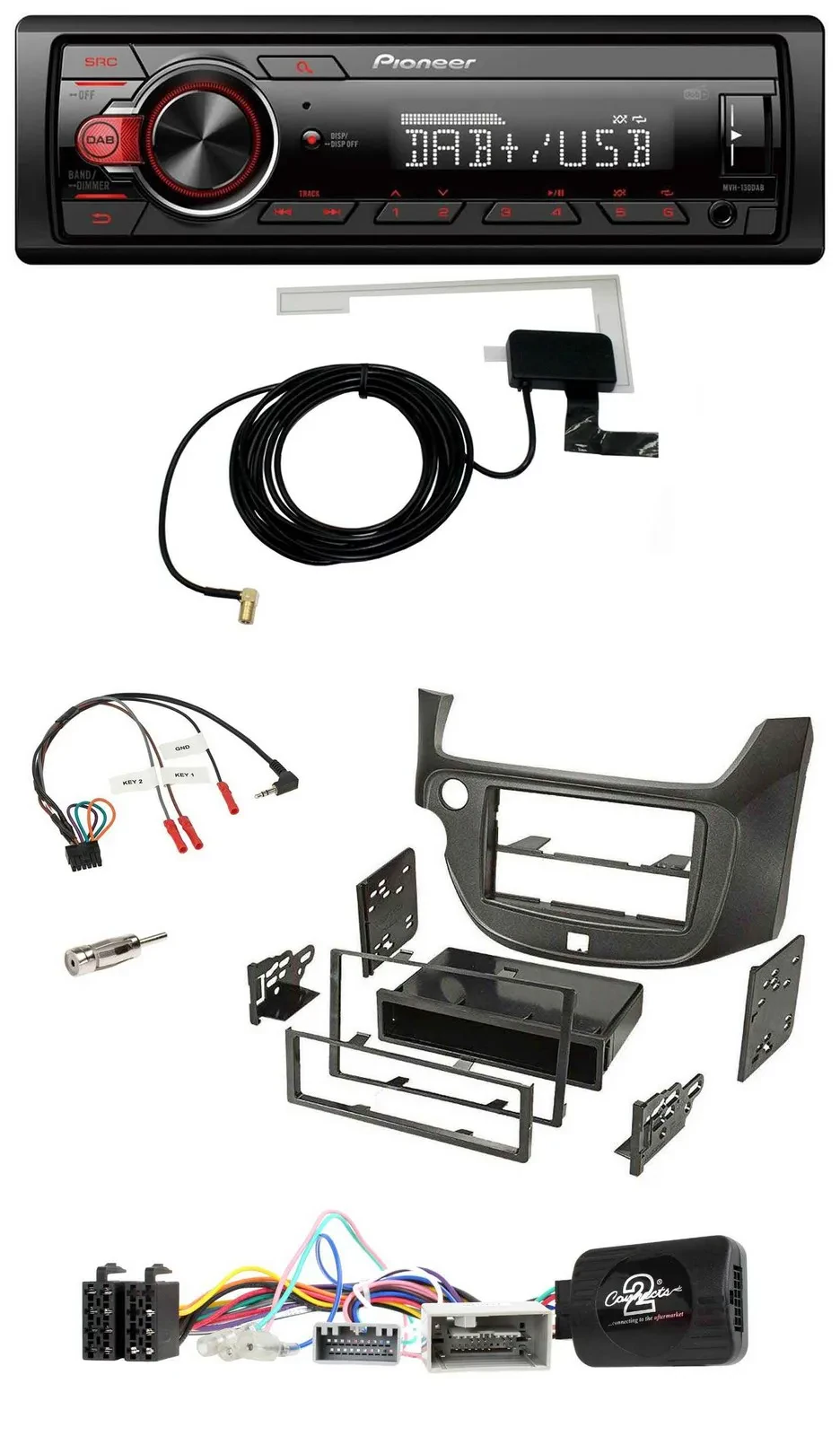 Автомагнитола Pioneer 1DIN MP3 DAB USB для Honda Jazz (с 2014), тёмно‑серый