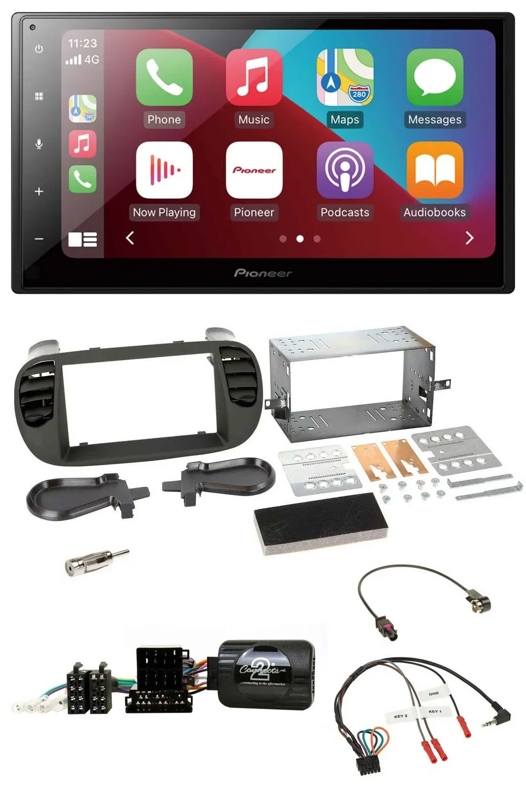 Pioneer USB Lenkrad DAB 2DIN Bluetooth Autoradio für Fiat 500 08-15 soft touch