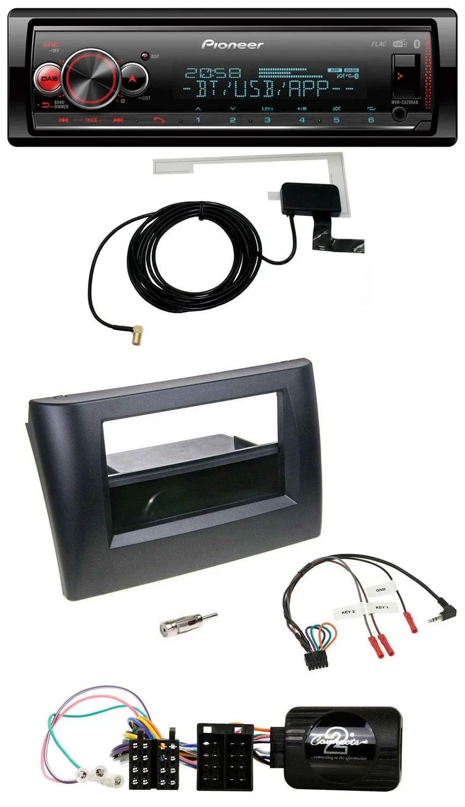 Автомагнитола Pioneer Bluetooth DAB USB для Fiat Stilo (2001–2007), черная, с полкой, поддержка управления на руле