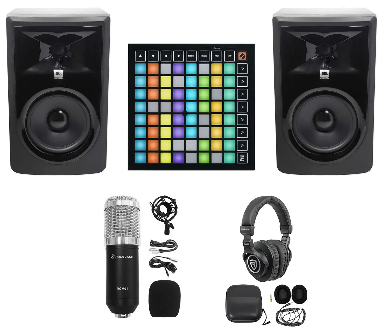Music Production Kit 2 JBL 306P 6" Studio Monitors+Pad Controller+Headphones+Mic