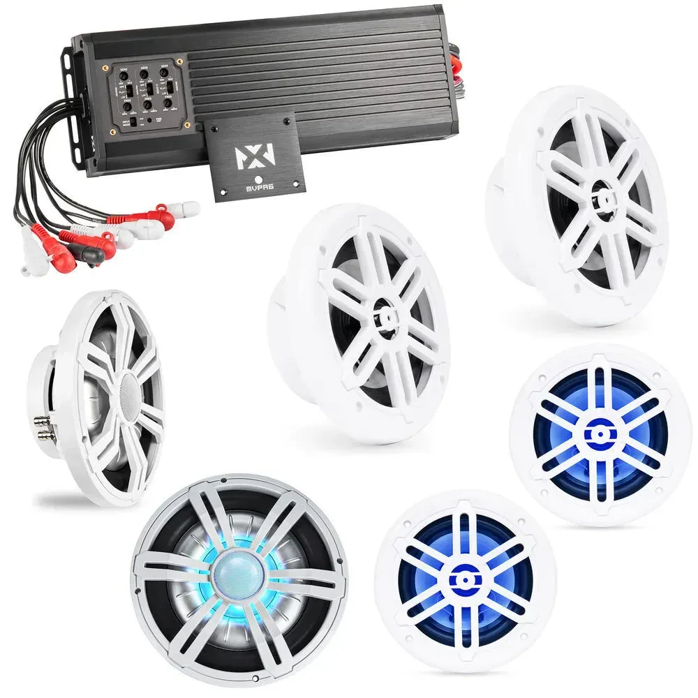 Усилитель мощности для лодки NVX MVPA6 + BMRGBWH + BMSS10RW 6-канальный, с акустикой и сабвуфером (набор)