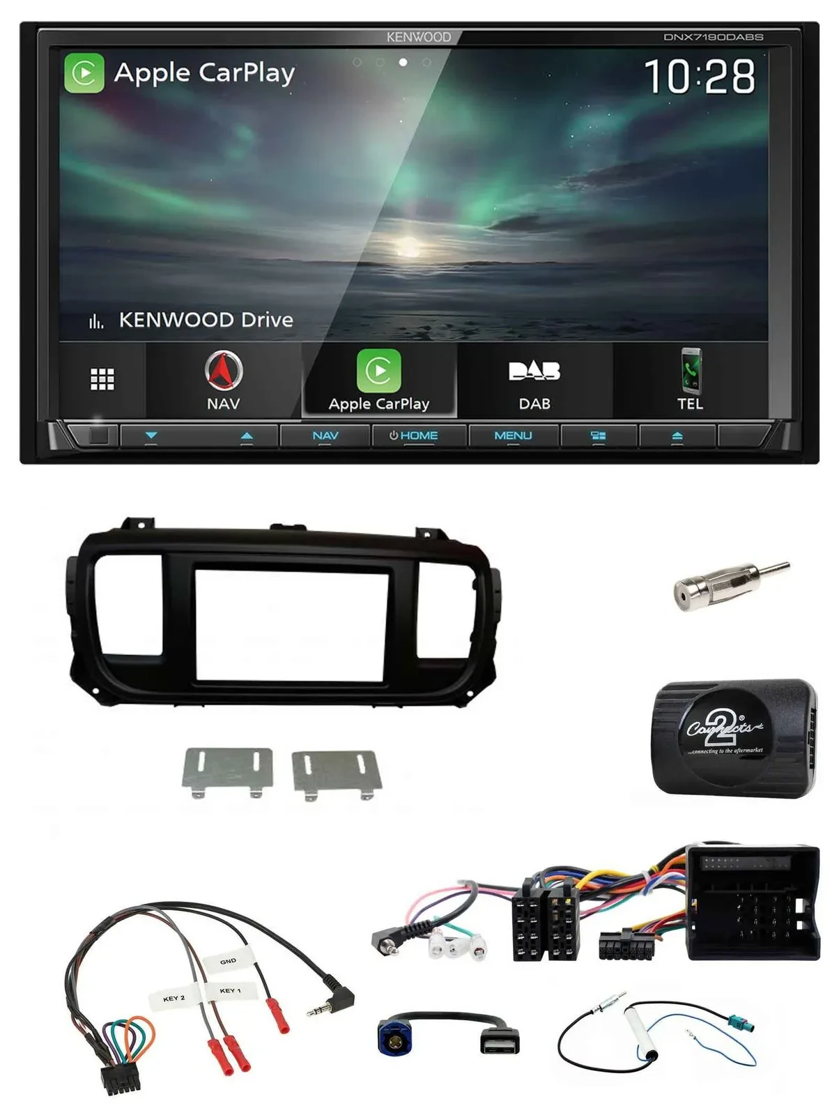 Kenwood Bluetooth USB 2DIN Lenkrad TMC DAB Navigation für Citroen Jumpy Erstauss