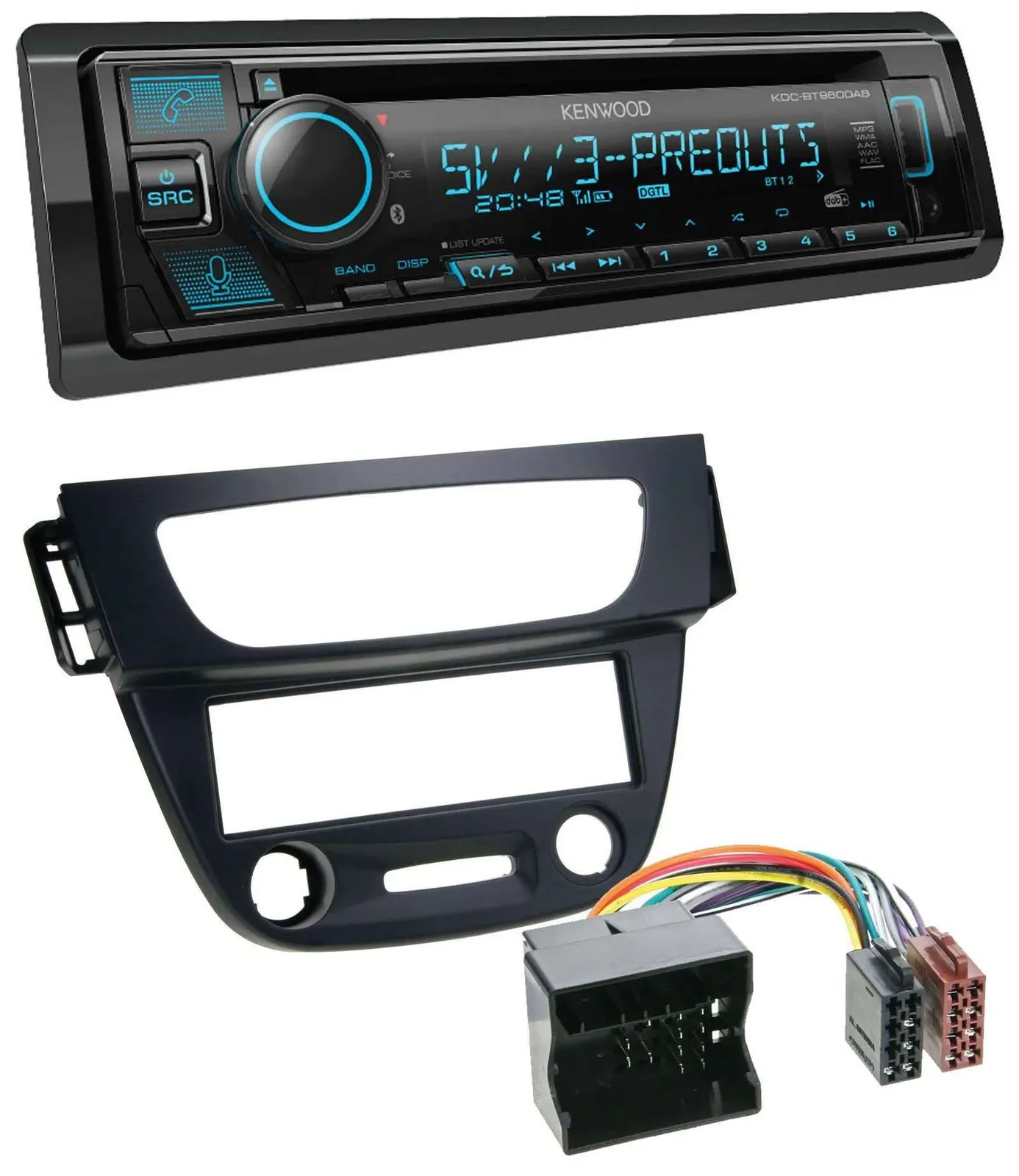 Автомагнитола Kenwood Bluetooth USB CD MP3 DAB для Renault Megane 3 (2009–2014) Quadlock