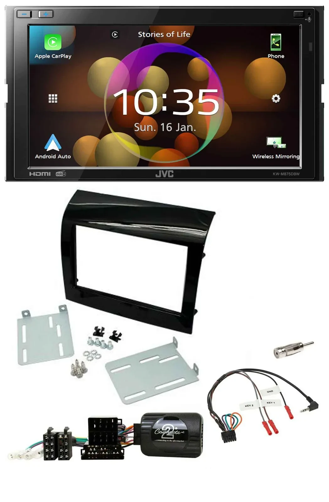 Автомагнитола для Fiat Ducato (2012–2015) JVC 2-DIN, DAB, Bluetooth, USB, чёрный (piano black)