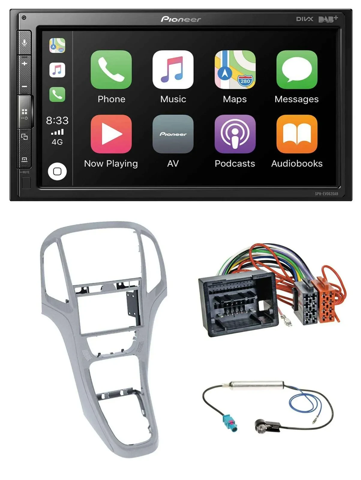 Автомагнитола для Opel Astra J (с 2009) Pioneer 2DIN USB MP3 DAB Bluetooth платиново-серебристая