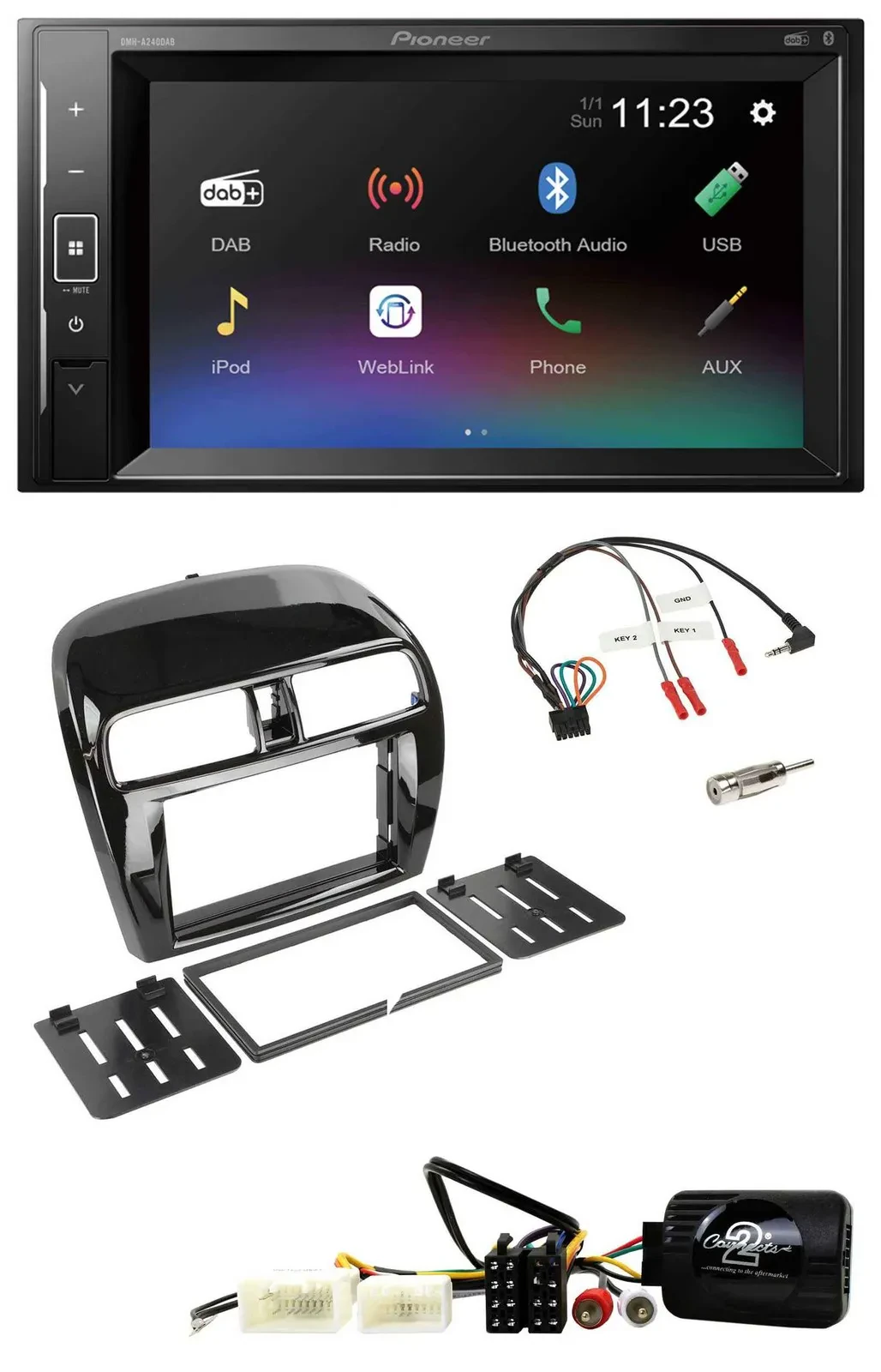 Pioneer DAB Lenkrad 2DIN Bluetooth USB Autoradio für Mitsubishi Mirage SpaceStar