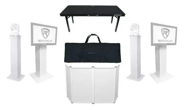 DJ Package w/Facade+(2) Totem Lighting/Speaker Stands+(2) TV Stands+DJ Table