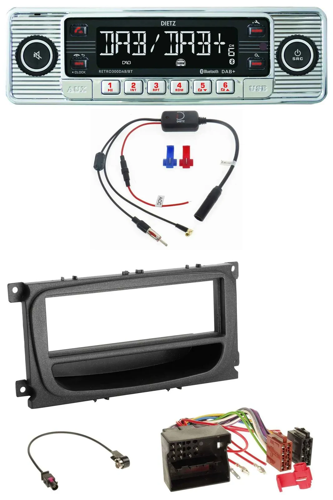 Dietz DAB USB MP3 Bluetooth Autoradio für Ford C-Max Focus Galaxy ab 2007 Ablage