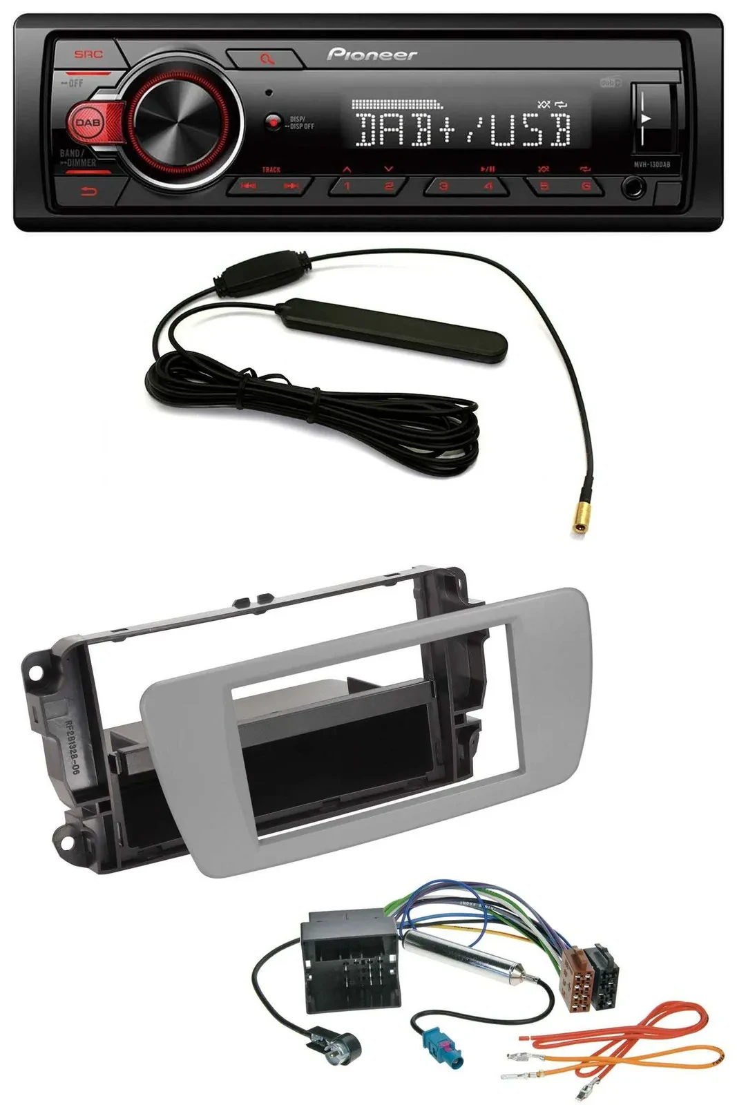 Pioneer MP3 DAB 1DIN AUX USB Autoradio für Seat Ibiza (ab 08) - dublingrau