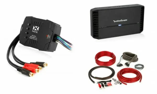 Rockford Fosgate P600X4 600W 4-Channel Amplifier, NVX LOC, 4 AWG Amp Kit Bundle