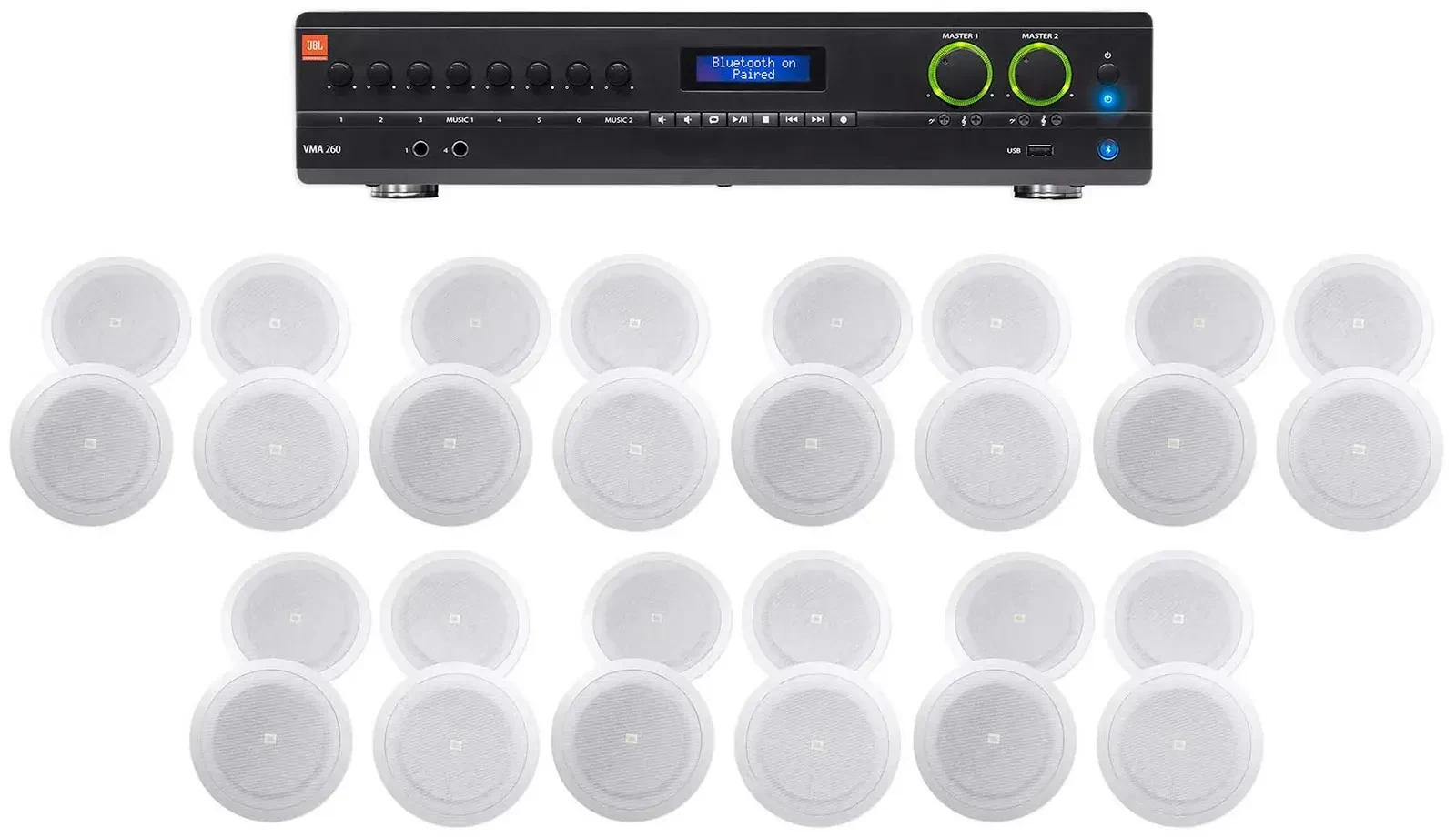 JBL VMA260 60w 8-Input Amplifier+(28) 8" JBL Speakers For Restaurant/Bar/Cafe