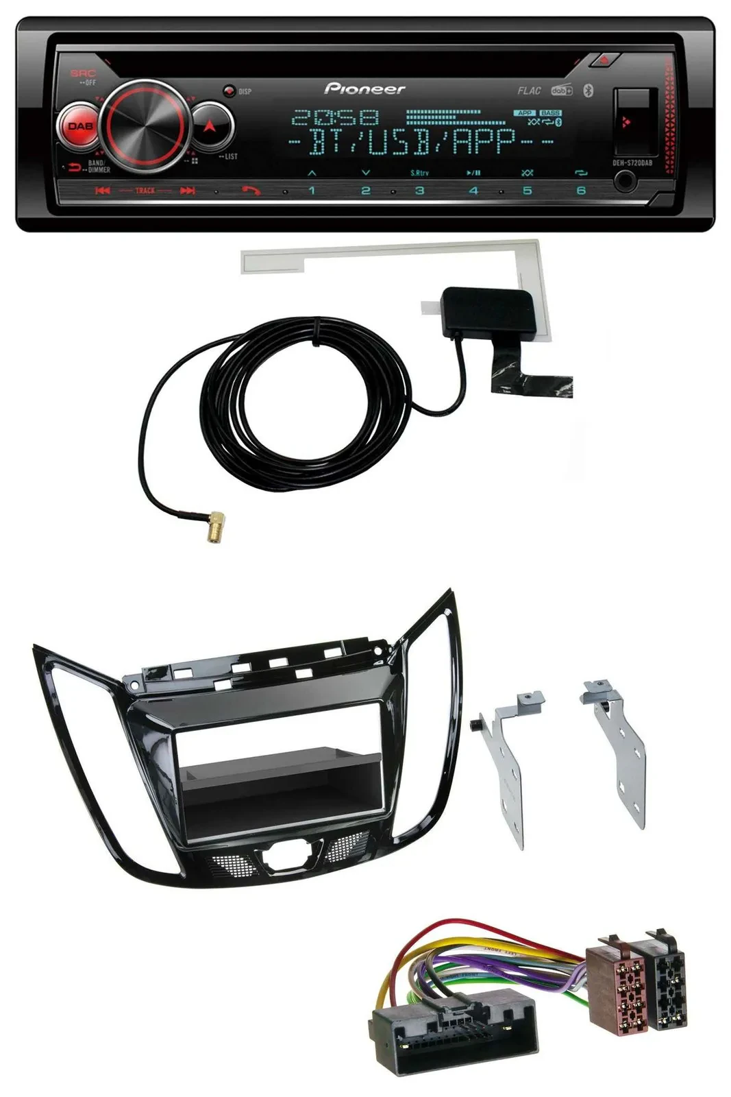 Автомагнитола для Ford C-Max/Kuga Pioneer DAB CD MP3 USB Bluetooth, черный (рояльный лак)