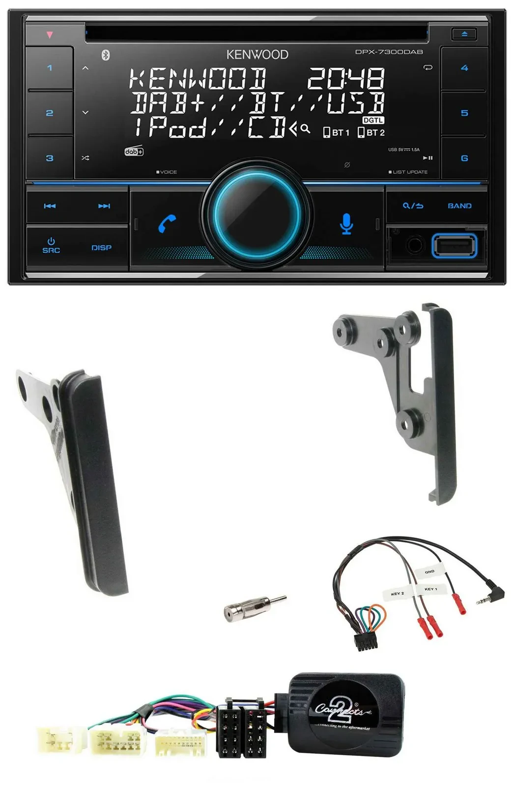 Автомагнитола Kenwood 2DIN CD DAB USB Bluetooth для Toyota Yaris 2007–2010 с поддержкой кнопок на руле