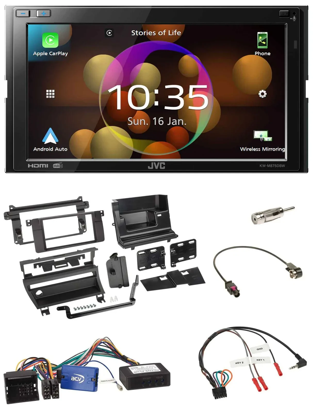 JVC DAB Lenkrad 2DIN Bluetooth USB Autoradio für BMW 3er E46 02-06 1 Schalteröff