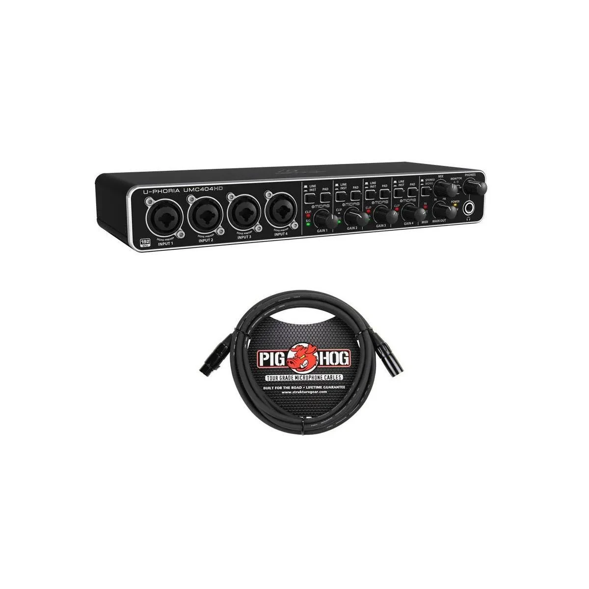 Behringer U-PHORIA UMC404HD USB 2.0 Audio/MIDI Interface - With 10' 8mm XLR Micr