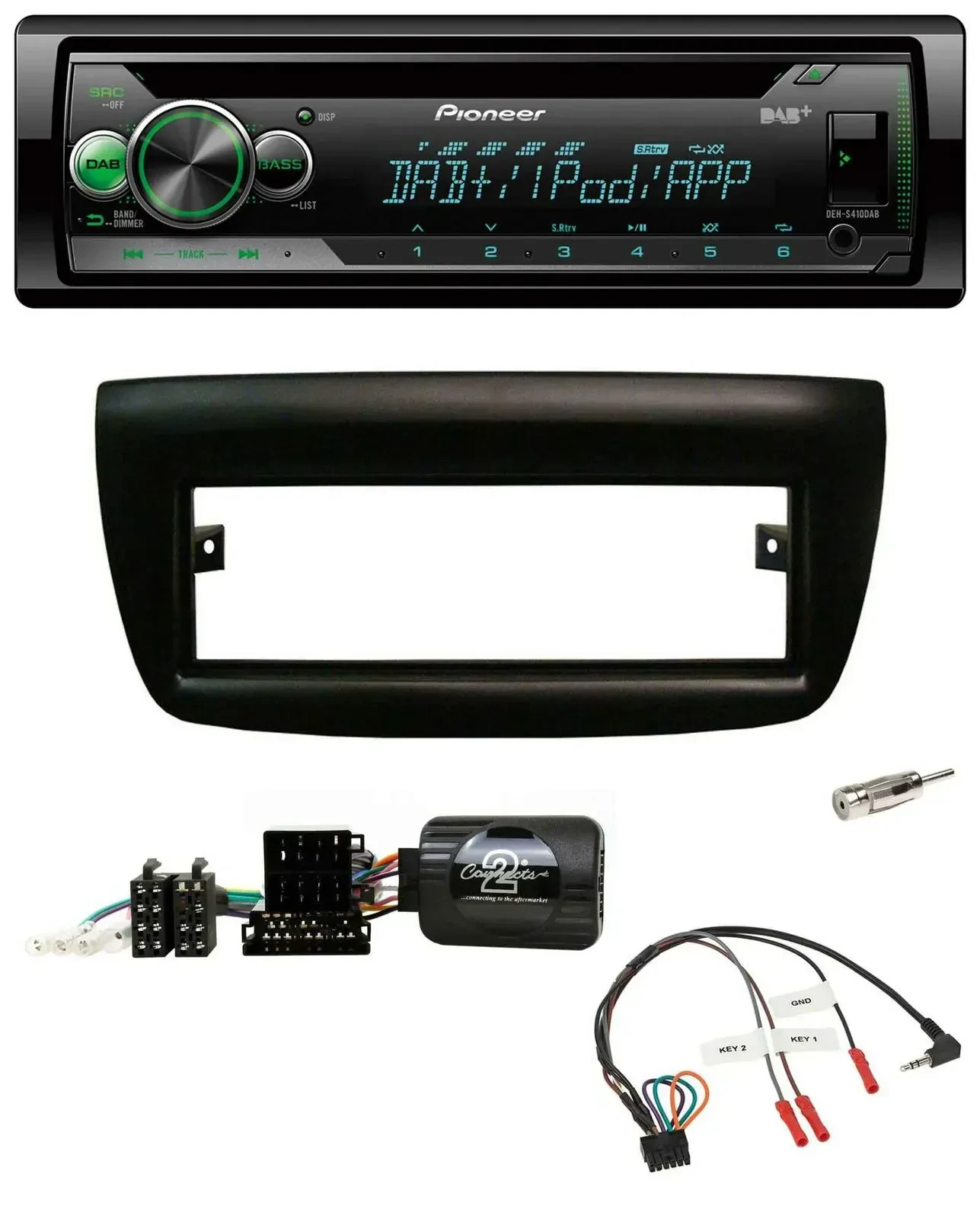 Автомагнитола для Fiat Doblo 2012–2015 Pioneer USB/MP3/CD, DAB, черная, поддержка управления с руля