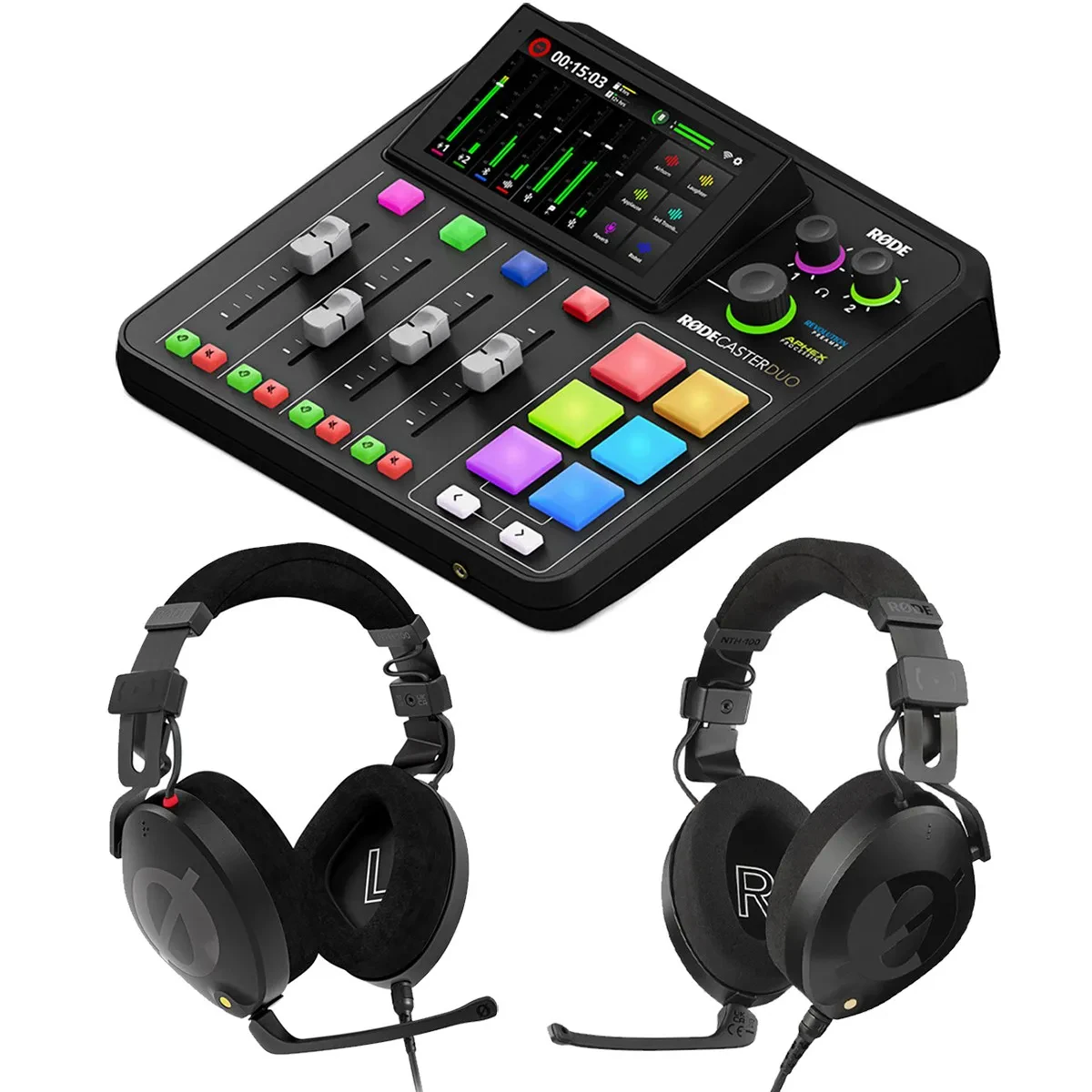 Rode RODECaster Duo Integrated Audio Production Studio, Black, Bundle with 2x NT