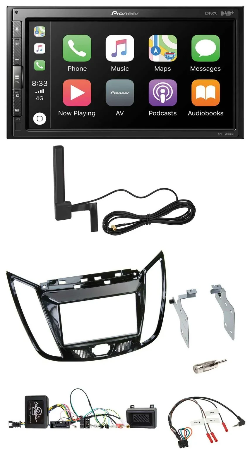 Автомагнитола Pioneer 2-DIN USB, Bluetooth, DAB для Ford C‑Max/Kuga, черный глянец, поддержка управления на руле