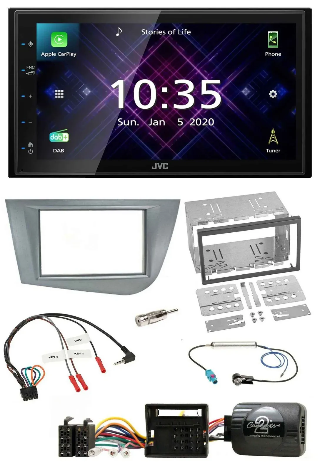 JVC DAB 2DIN Lenkrad Bluetooth USB Autoradio für Seat Leon 2005-2012 silber