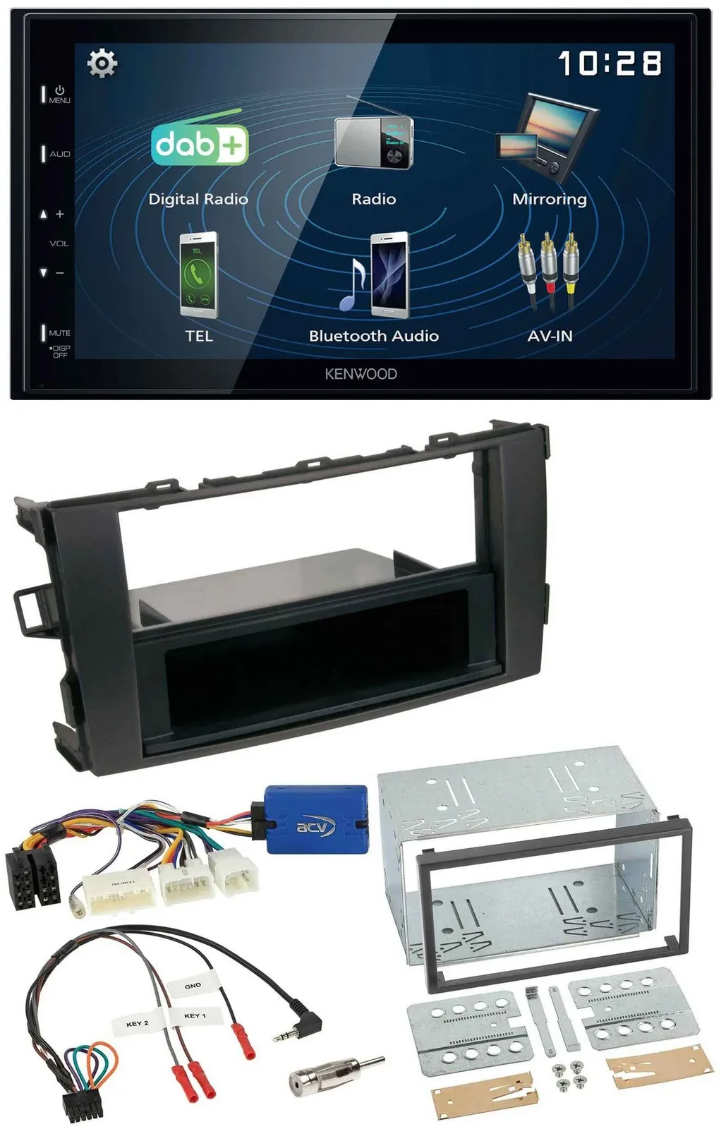 Kenwood 2DIN Bluetooth Lenkrad USB DAB Autoradio für Toyota Auris 2011-2012 schw