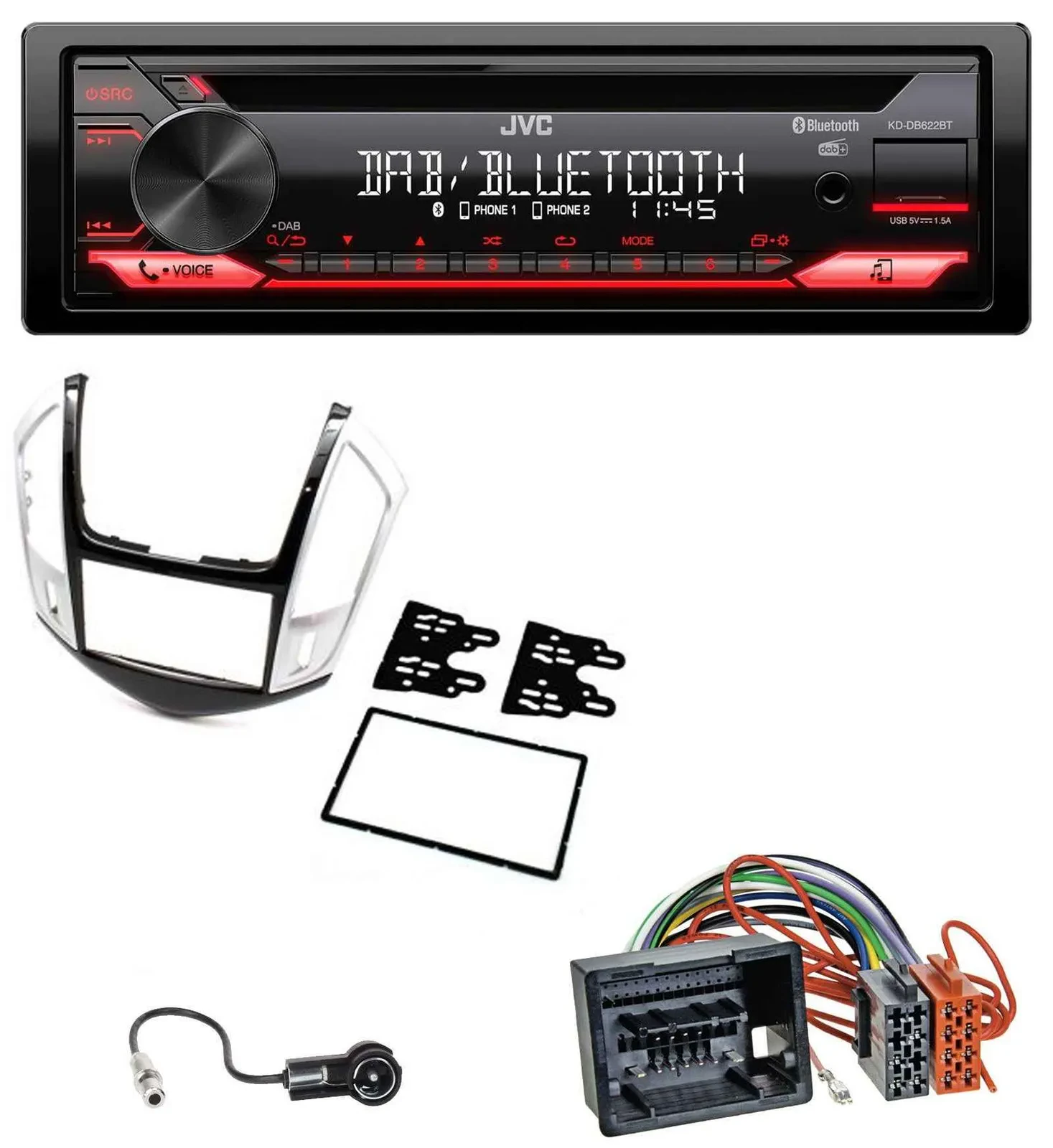 Автомагнитола для Chevrolet Cruze (2011–2016) JVC CD DAB USB Bluetooth MP3, серебристый