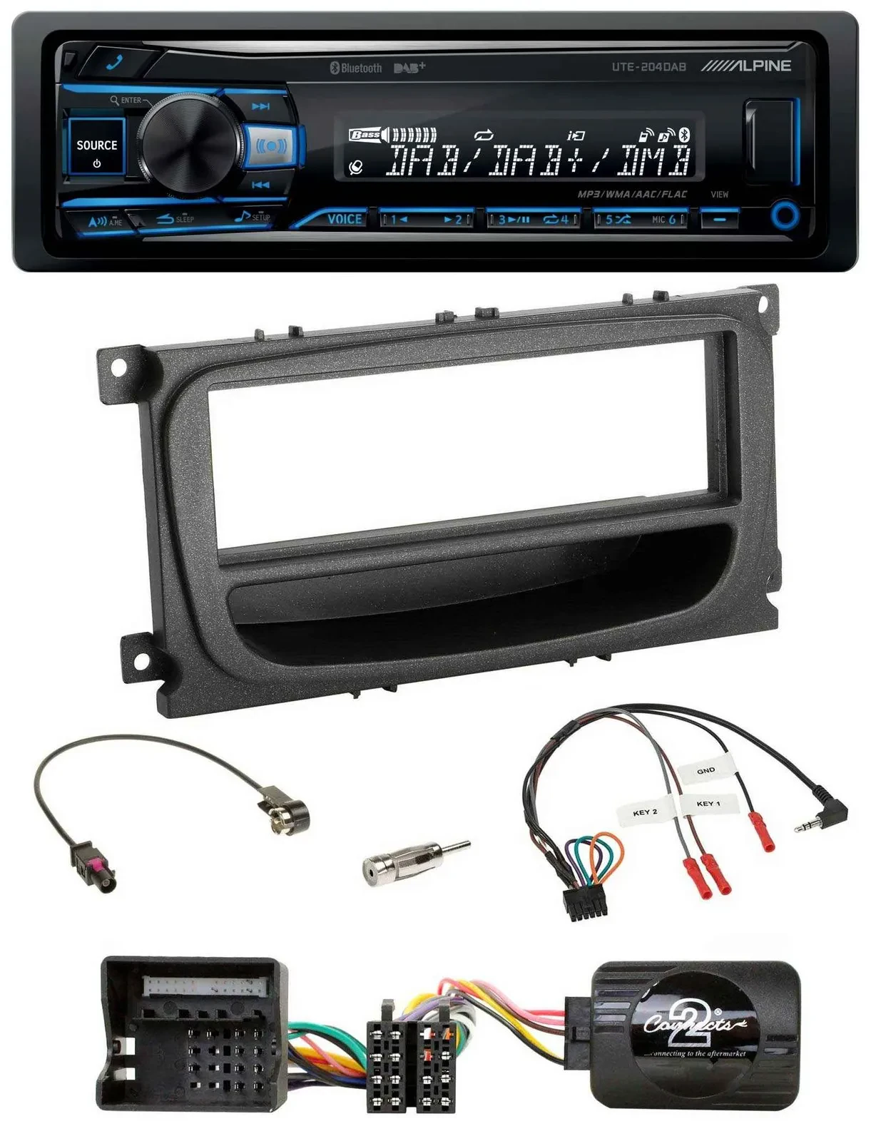Автомагнитола Alpine USB, Bluetooth, DAB, поддержка управления на руле, для Ford C‑Max/Galaxy/Focus (с 2007), черная