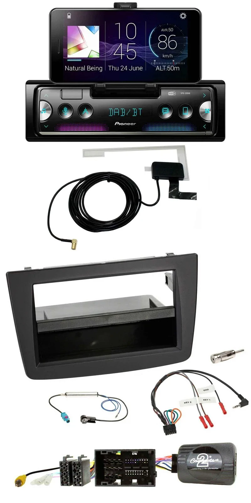 Автомагнитола Pioneer DAB Bluetooth USB для Alfa Mito 955 (2014–2018) черная с поддержкой управления на руле