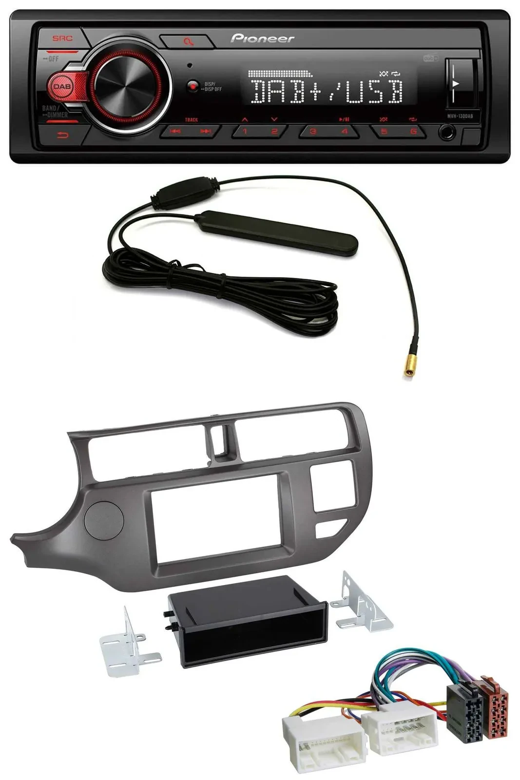 Автомагнитола Pioneer 1-DIN, DAB, MP3, USB, AUX для Kia Rio UB (2011–2014), антрацит