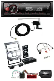 Автомагнитола Pioneer 1-DIN MP3 DAB USB для Mazda 5 (CR, 2005–2010), серебристая, с поддержкой кнопок на руле