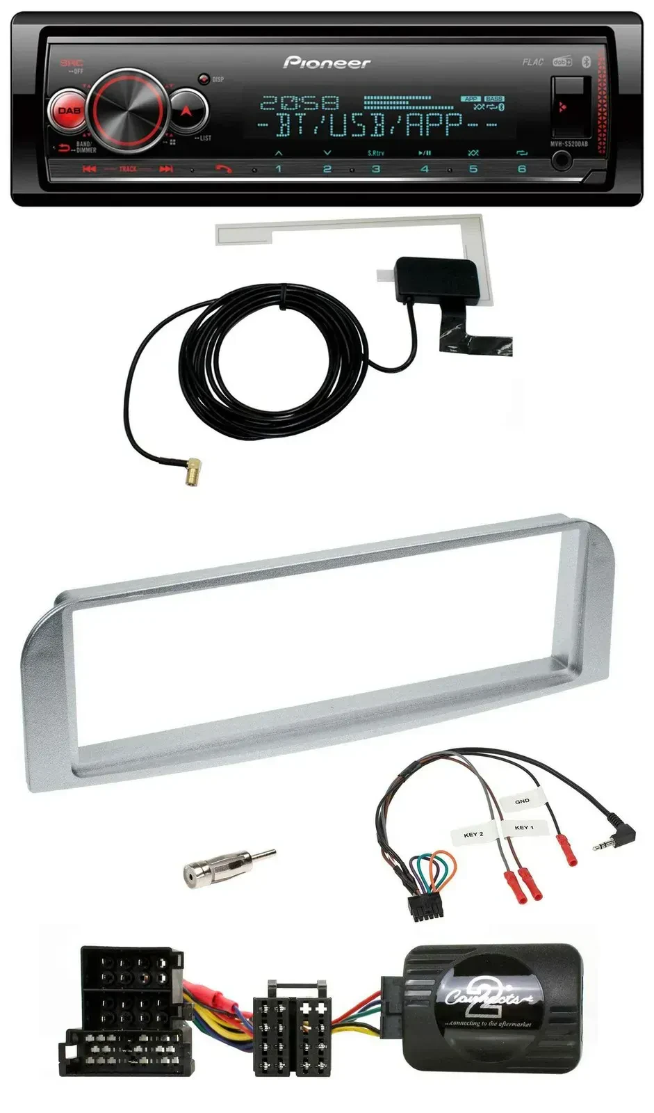 Автомагнитола для Alfa 147/GT Pioneer Bluetooth, DAB, USB, поддержка управления с руля, серебристо-серая