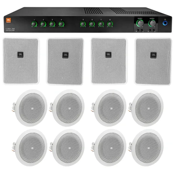 JBL CSMA280 Commercial Amplifier+(4) 6.5" White Wall+(8) 4" Ceiing Speakers