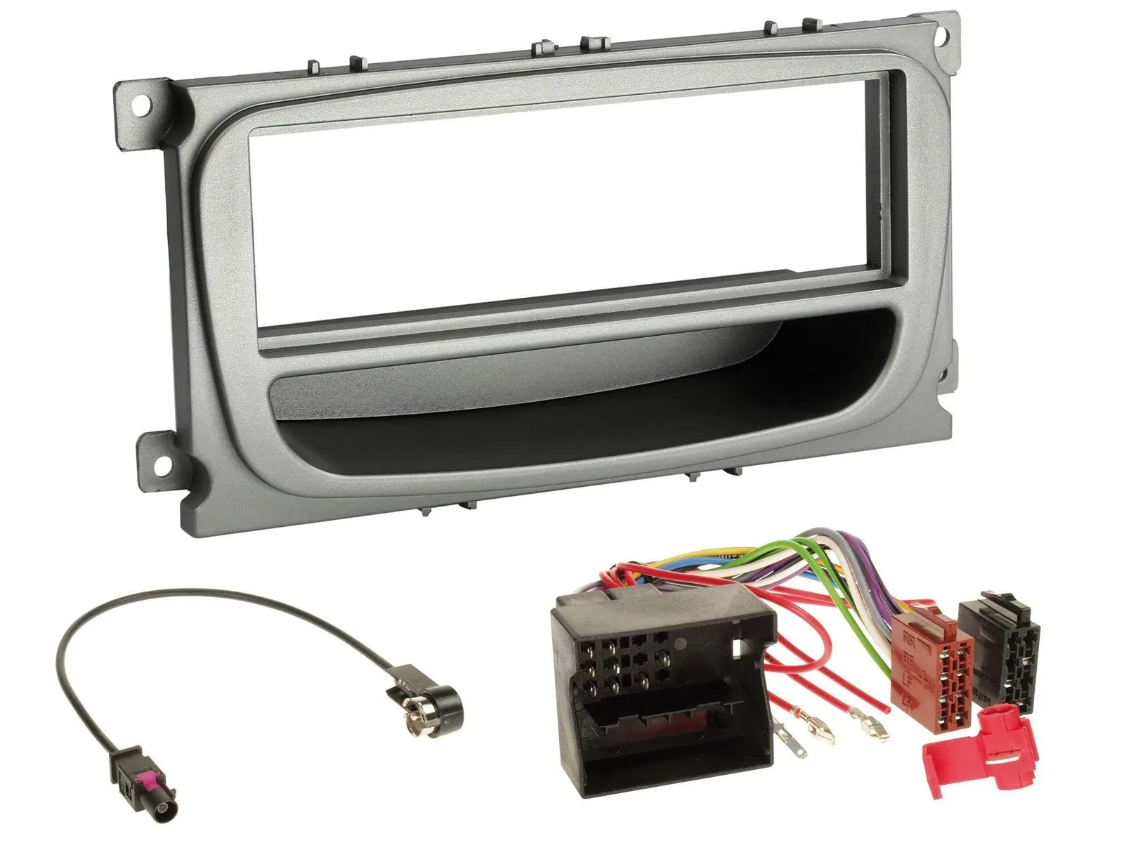 Radioeinbauset DIN Autoradio für Ford Focus Galaxy C-Max ab 2007 silber Ablagefa
