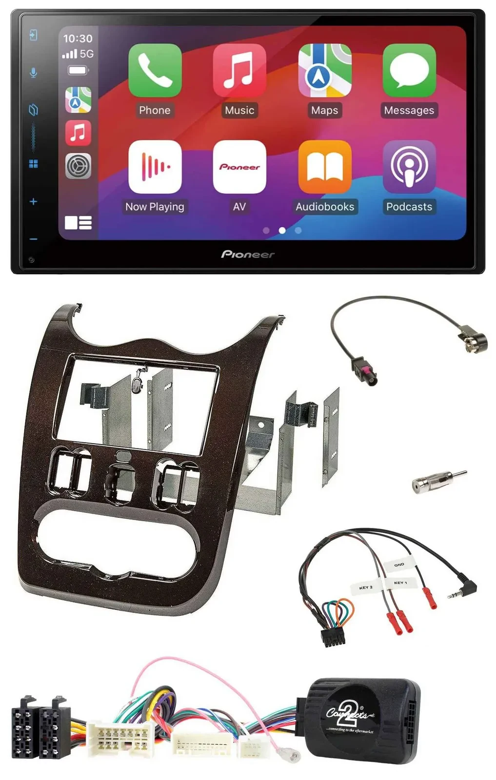 Pioneer DAB USB Lenkrad Bluetooth 2DIN Autoradio für Dacia ab 12 dunkelbraun