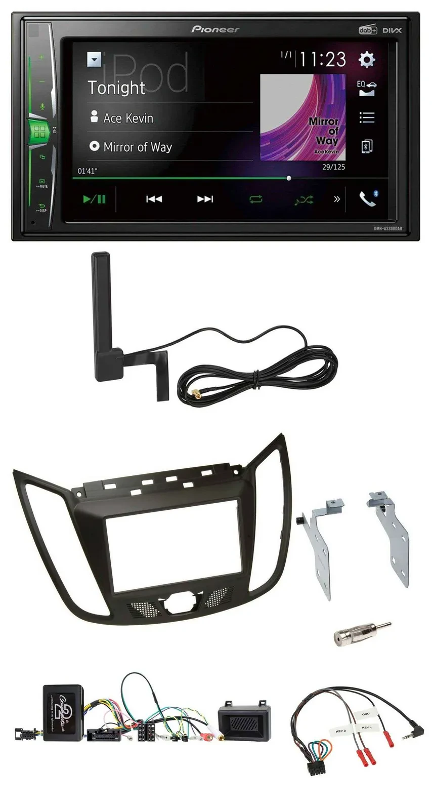 Pioneer MP3 DAB Lenkrad 2DIN Bluetooth Autoradio für Ford C-Max ab 11 braun