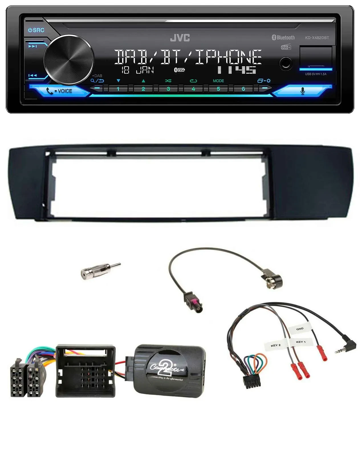 Автомагнитола JVC Bluetooth DAB USB для BMW X3 (E83, 2004–2010) с поддержкой кнопок на руле