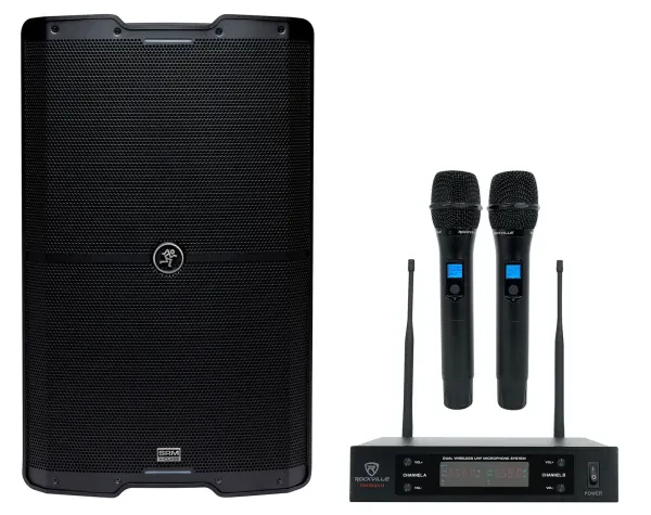Mackie SRM215 V-Class 15” 2000w Bluetooth Active PA DJ Speaker+Wireless UHF Mics