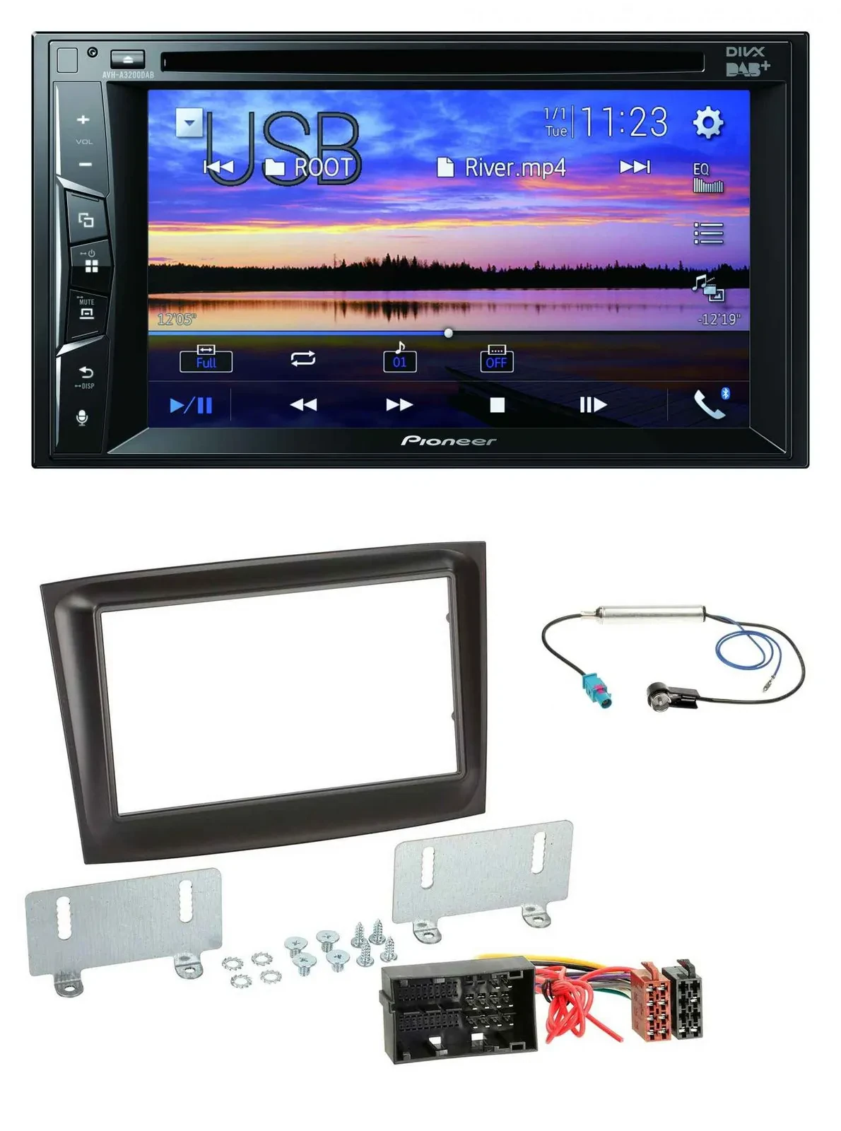 Автомагнитола Pioneer 2-DIN, Bluetooth, USB, DVD, DAB, MP3, для Fiat Doblo (с 2015), черная