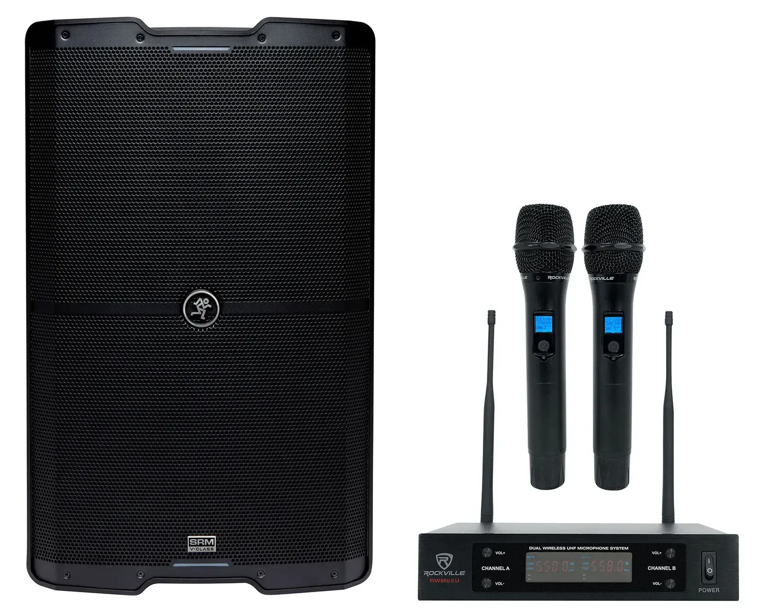 Акустическая система для PA/DJ Mackie SRM215 V-Class 15" 2000W Bluetooth (набор, с беспроводными UHF микрофонами)