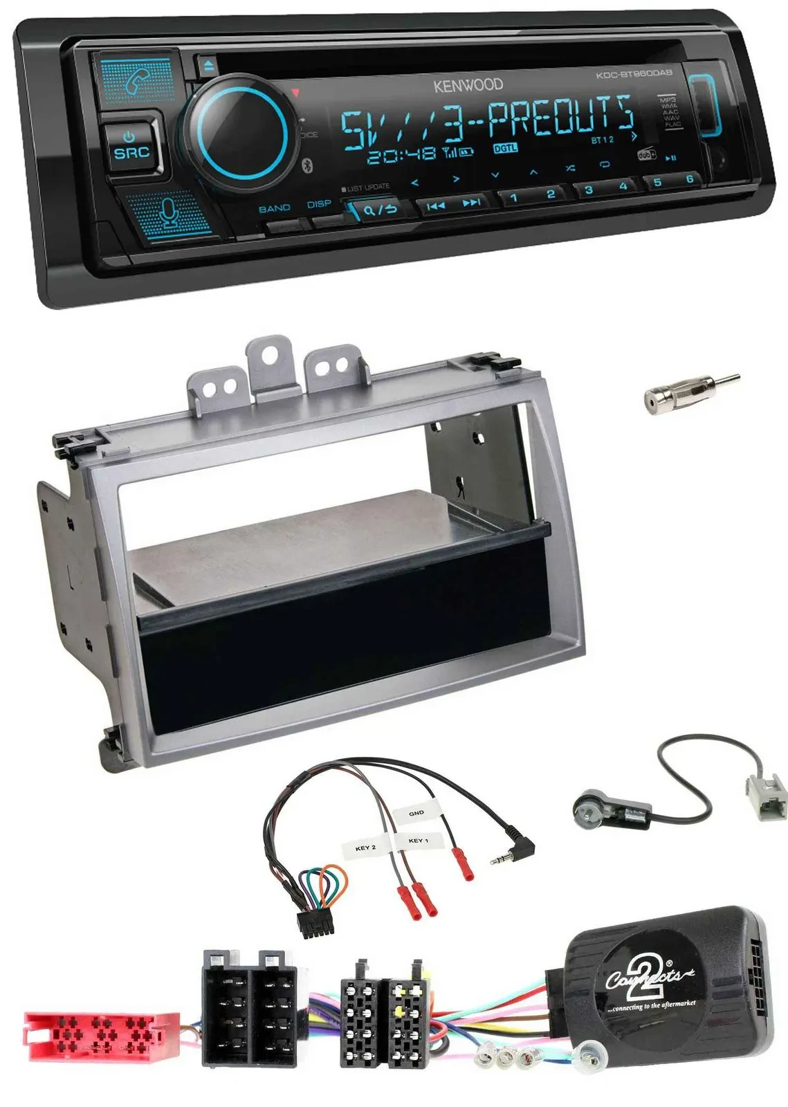 Автомагнитола Kenwood Bluetooth USB CD DAB для Hyundai i20 (2009–2011), серебристая