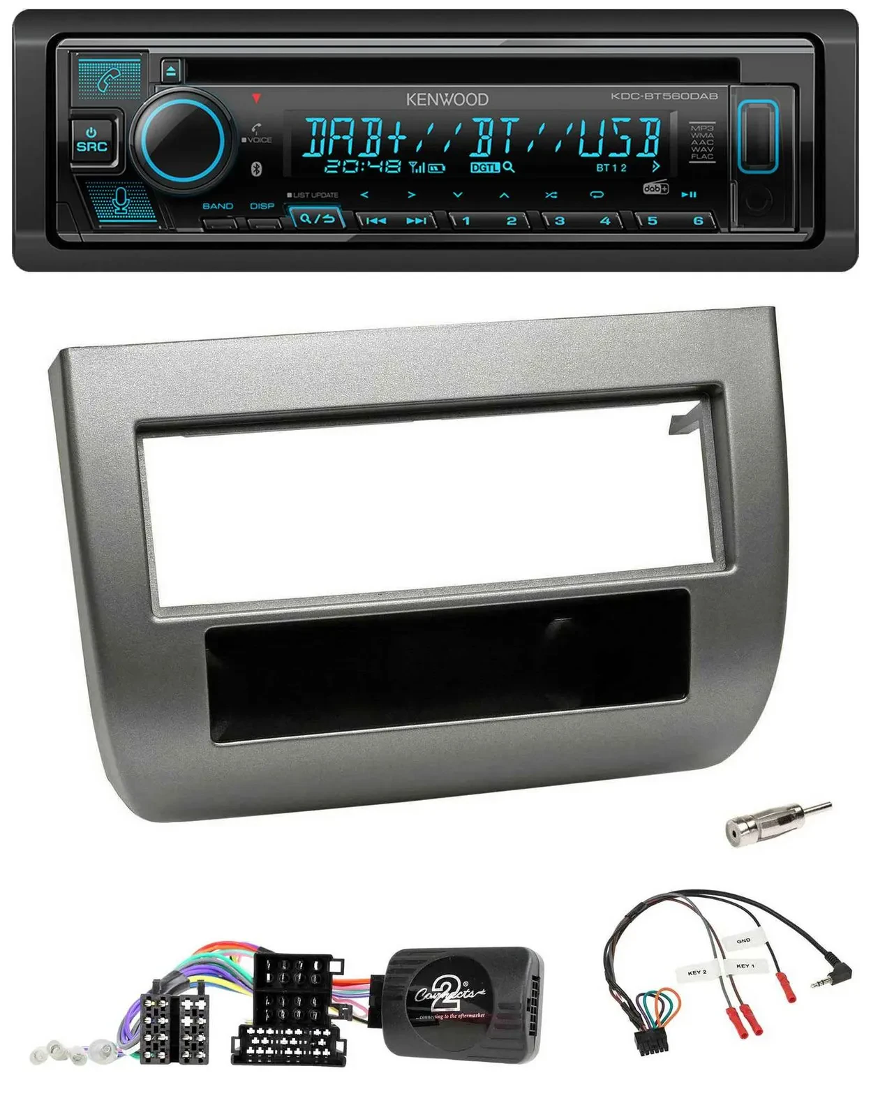 Автомагнитола Kenwood Bluetooth, DAB, CD, USB для Lancia Y 843 (2005–2011), антрацит