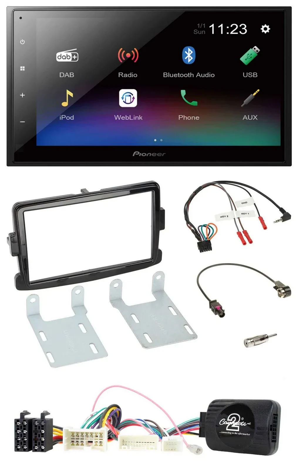 Pioneer USB Bluetooth DAB 2DIN Lenkrad Autoradio für Dacia Sandero ab 13 piano-s